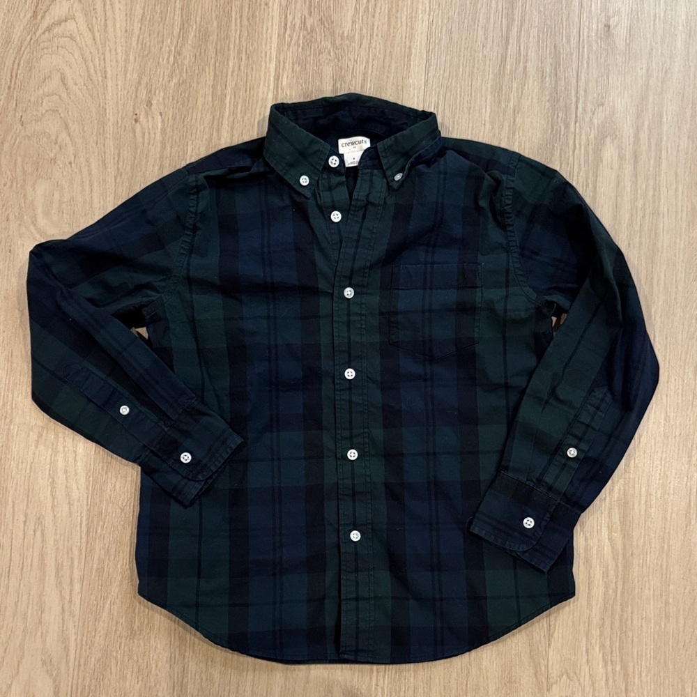 Crewcuts Green and Blue Plaid Button Up Shirt